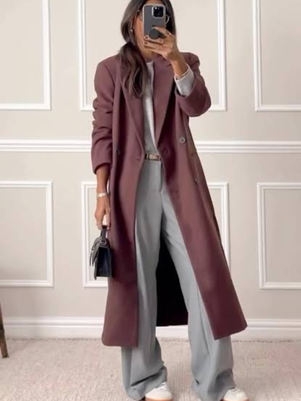 Sadie & Sage Abigail Rose Double Breasted Long Coat in the color Dusty Mauve